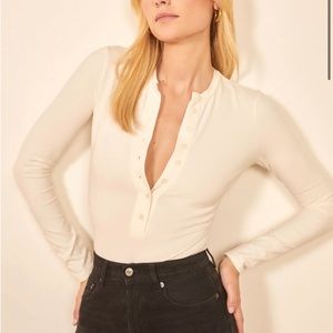 Reformation Cream Long-Sleeve Henley Bodysuit